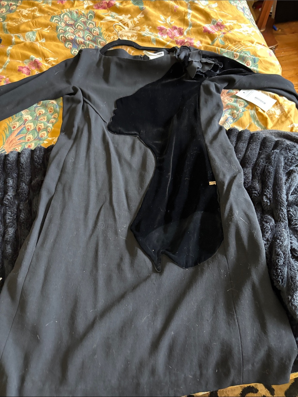 Sonia Rykiel Black Velvet Appliqué Long Sleeve Dress
